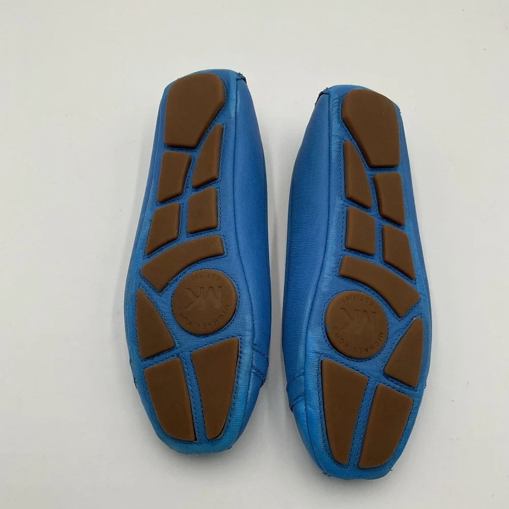 MICHAEL KORS  Saffiano Leather Flat Shoe Blue and Gold Size 8.5